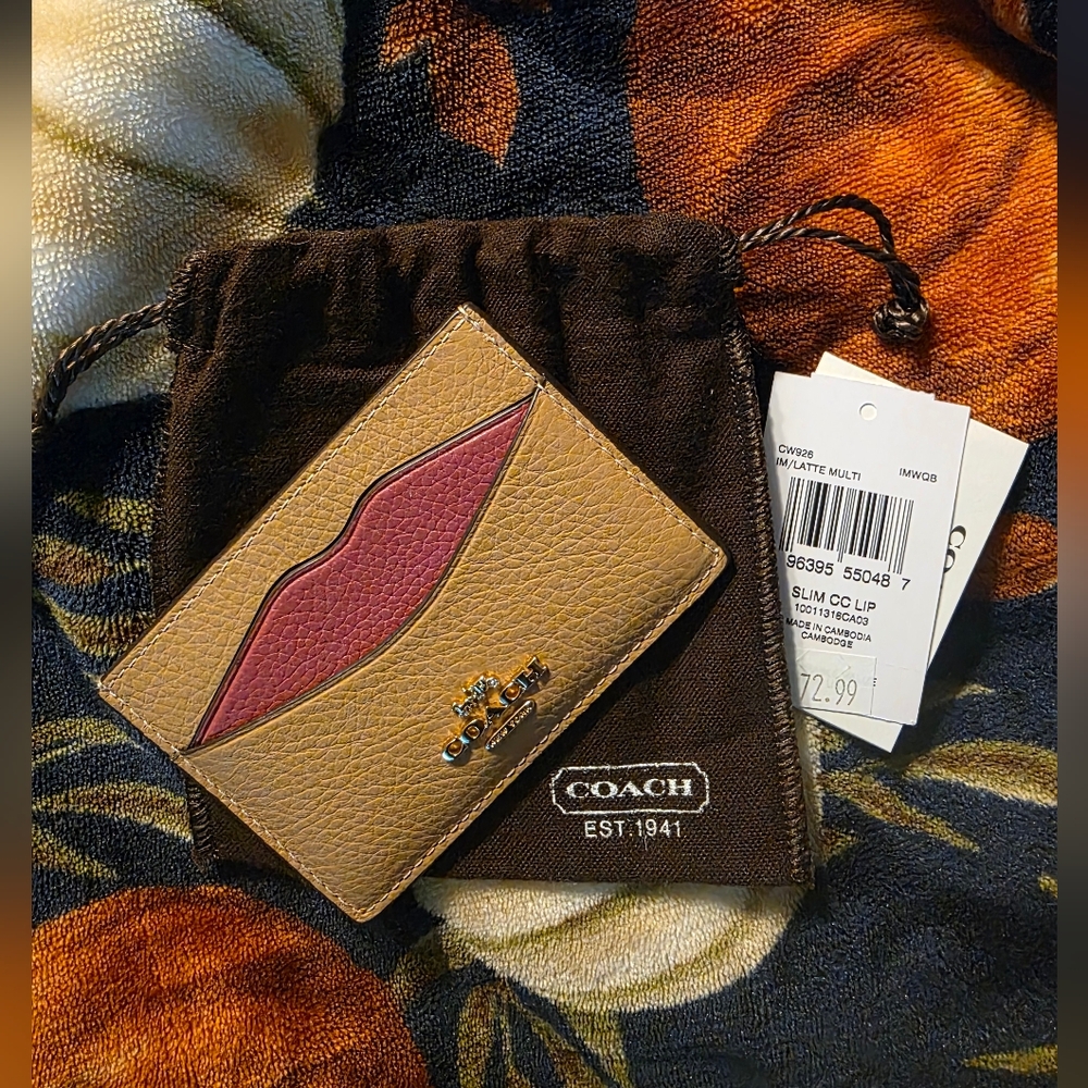 NWT Coach Tan and Pink Card Holder